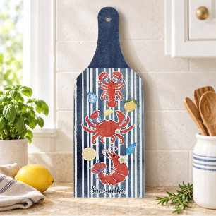 Cute lobster crab lemons crustaceans striped long cutting board