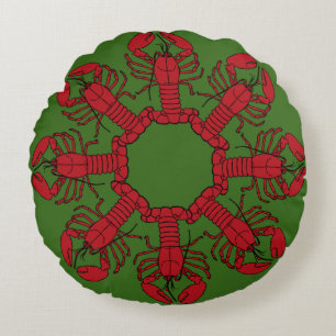 Cute Lobster love Nautical beach green red Round Cushion