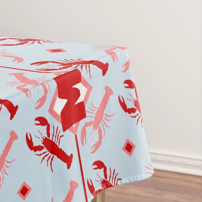 Cute Lobster & Red Monogram | Coastal Sea Life Tablecloth (In Situ)