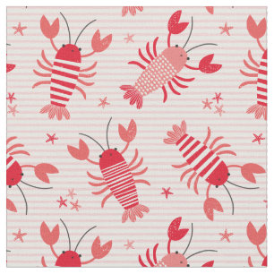 Cute Lobsters on light pink white stripe Fabric