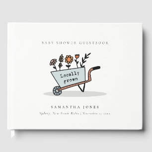 Cute Locally Grown Blue Floral Cart Baby Shower Guest Book