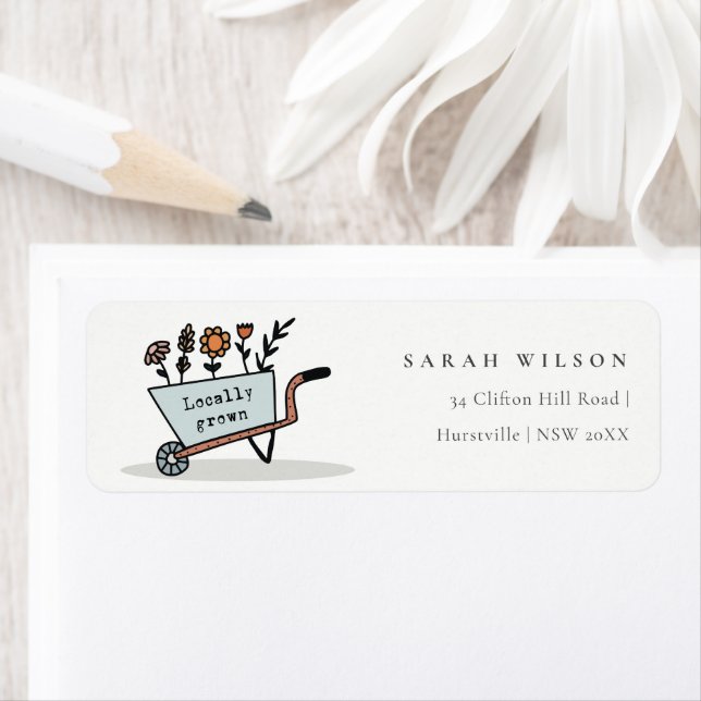 Cute Locally Grown Blue Pink Floral Cart Address (Insitu)