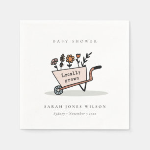 Cute Locally Grown Blush Floral Cart Baby Shower Napkin