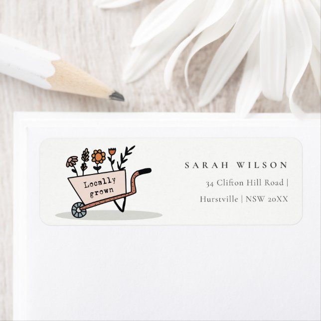 Cute Locally Grown Blush Pink Floral Cart Address (Insitu)
