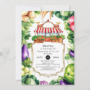 Cute Locally Grown Farmers Market Birthday Invitation