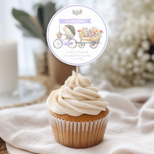 Cute Locally Grown Florals & Hedgehog Baby Shower Classic Round Sticker