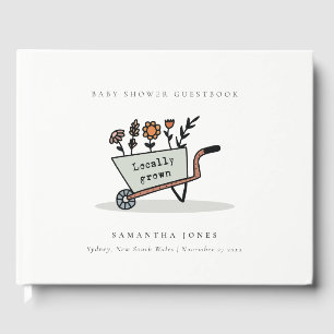 Cute Locally Grown Grey Floral Cart Baby Shower Guest Book