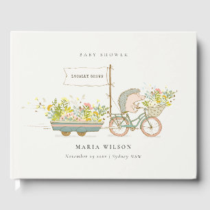 Cute Locally Grown Hedgehog Flora Bike Baby Shower Guest Book