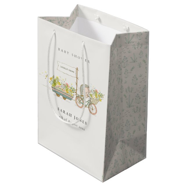 Cute Locally Grown Hedgehog Flora Bike Baby Shower Medium Gift Bag (Back Angled)