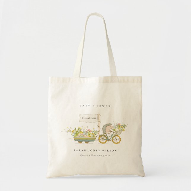 Cute Locally Grown Hedgehog Flora Bike Baby Shower Tote Bag (Front)