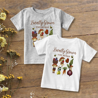 Cute Locally Grown Little Sprout Mushroom and Veg Baby T-Shirt