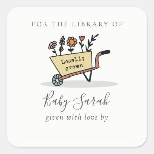 Cute Locally Grown Yellow Floral Cart Baby Library Square Sticker