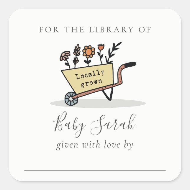 Cute Locally Grown Yellow Floral Cart Baby Library Square Sticker (Front)