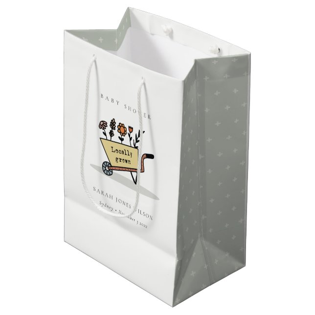 Cute Locally Grown Yellow Floral Cart Baby Shower Medium Gift Bag (Front Angled)