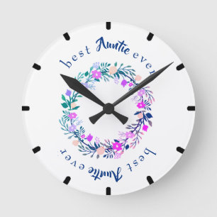 Cute logo Best Auntie Ever Word Art Round Clock