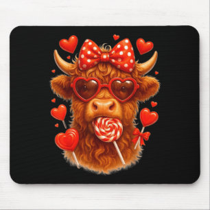 Cute Lollip Highland Cow Valentine's Day Red Heart Mouse Mat