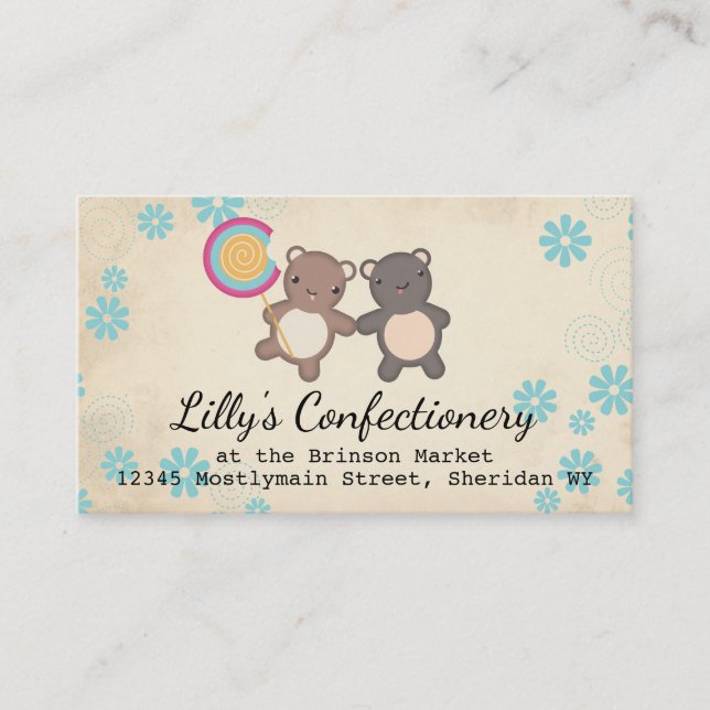 cute lollipop bears friends candy making business business card (Front)