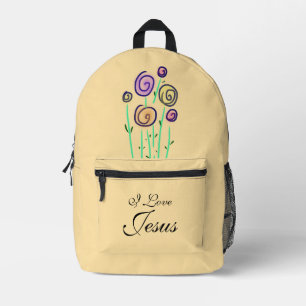 Cute Lollipop Floral I Love Jesus Yellow Printed Backpack
