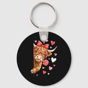 Cute Lollipop Highland Cow Valentines Day Heart Su Key Ring
