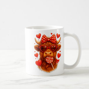 Cute Lollipop Highland Cow Valentines Day Red Hear Coffee Mug