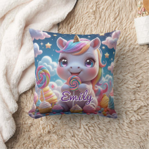 Cute Lollipop Unicorn Pillow – Editable Name