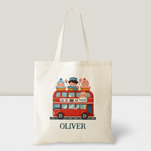Cute London Double Deck Bus and Charming Babies Tote Bag (Creator Uploaded)
