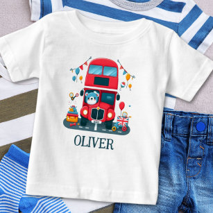 Cute London Double Deck Bus and Teddy Bear Baby T-Shirt