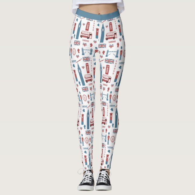 Cute London England Big Ben English Flag Yoga Leggings (Front)