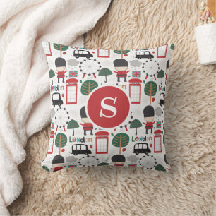Cute London Theme Monogram Double Decker  Cushion