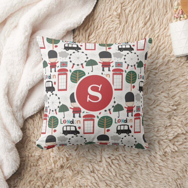 Cute London Theme Monogram Double Decker  Cushion (Blanket)