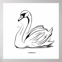 Cute Lonely White Swan Line Art Drawing