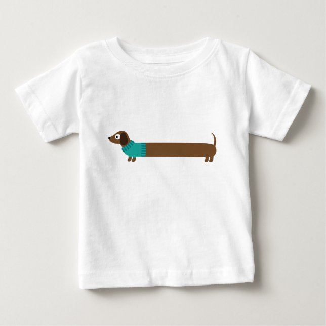 Cute Long Dachshund Illustration Baby T-Shirt (Front)