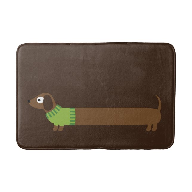Cute Long Dachshund Illustration Bath Mat (Front)