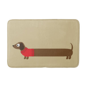 Cute Long Dachshund Illustration Bath Mat