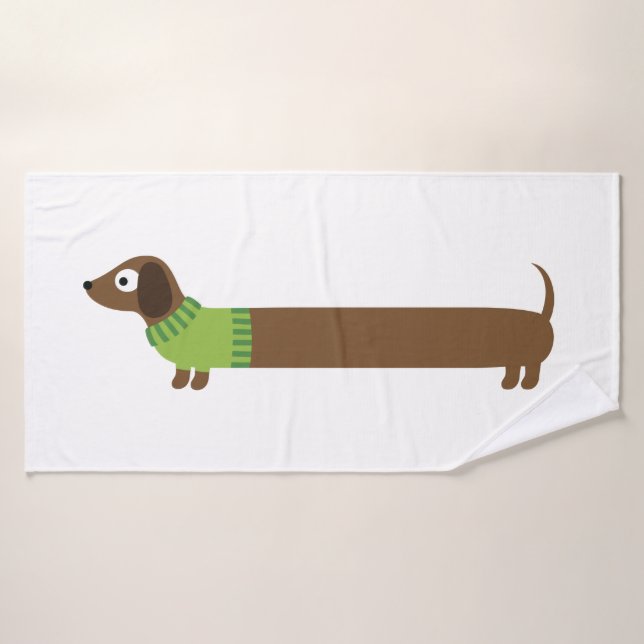 Cute Long Dachshund Illustration Bath Towel (Bath Towel)