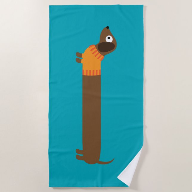 Cute Long Dachshund Illustration Beach Towel (Front)