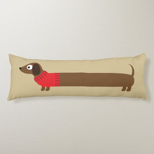 Cute Long Dachshund Illustration Body Cushion (Front)