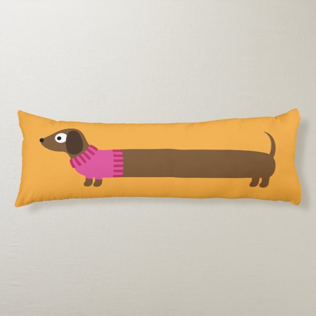 Cute Long Dachshund Illustration Body Cushion (Front)
