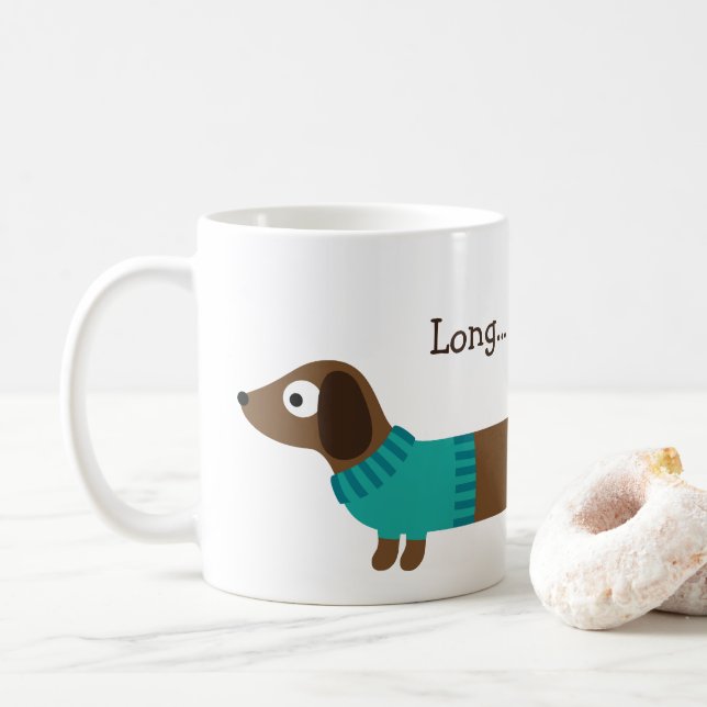 Cute Long Dachshund Illustration Coffee Mug (With Donut)