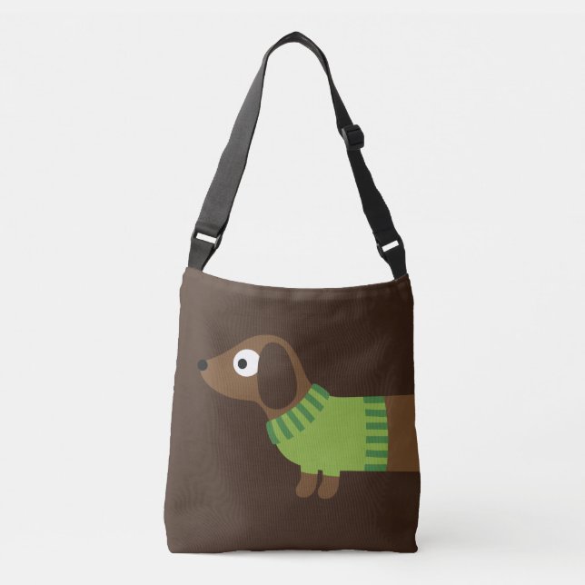 Cute Long Dachshund Illustration Crossbody Bag (Front)