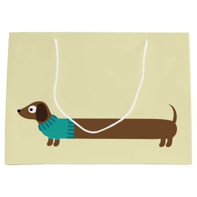 Cute Long Dachshund Illustration Large Gift Bag (Front)