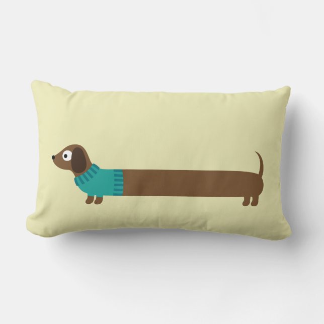 Cute Long Dachshund Illustration Lumbar Cushion (Front)