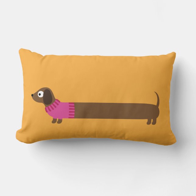 Cute Long Dachshund Illustration Lumbar Cushion (Front)