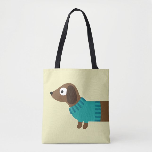 Cute Long Dachshund Illustration Tote Bag (Front)