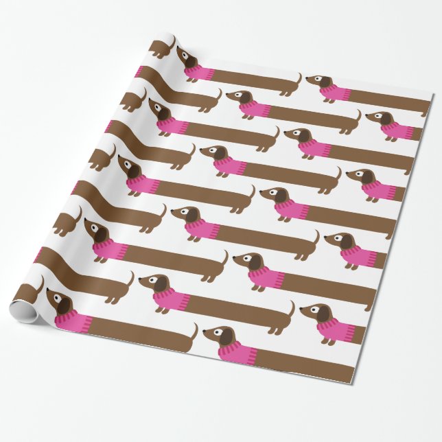 Cute Long Dachshund Illustration Wrapping Paper (Unrolled)
