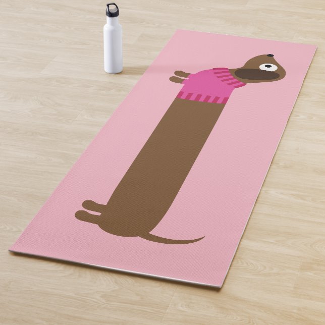 Cute Long Dachshund Illustration Yoga Mat (In Situ)