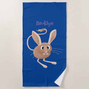 Cute long eared jerboa cartoon illustration beach towel