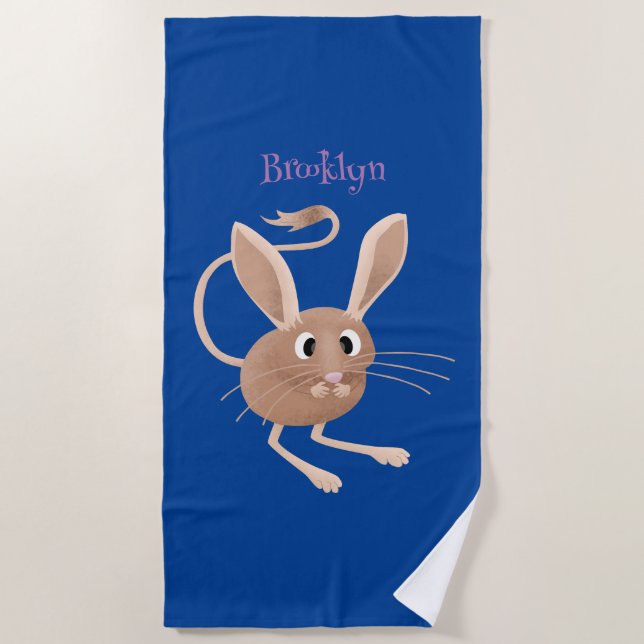 Cute long eared jerboa cartoon illustration beach towel (Front)