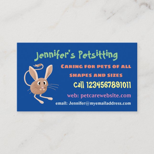 Cute long eared jerboa cartoon illustration business card (Front)