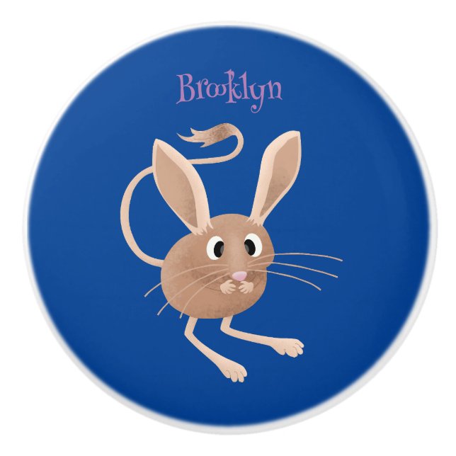 Cute long eared jerboa cartoon illustration ceramic knob (Front)